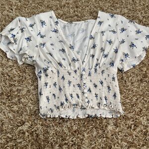 Floral White and Blue Women's Top